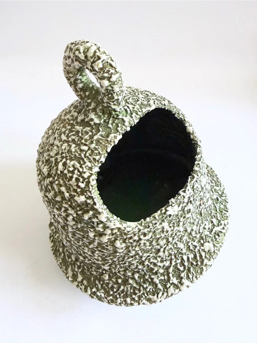 Vintage MCM lava splatter Olive Green Bell Planter Stanford Sebring Christmas